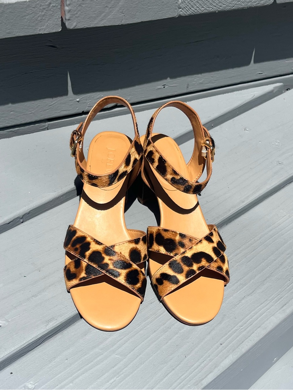 J. Crew Leopard Print Cross-Strap Sandals in Tan and Black